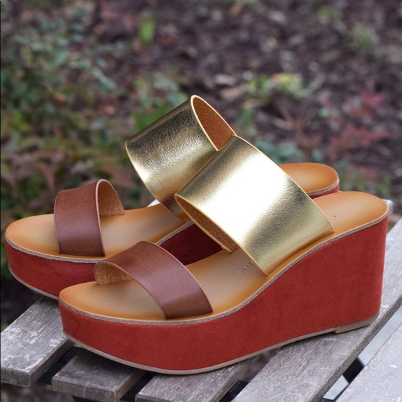 Distressed Colorblock Two Strap Platform Wedge - Picture 2 of 5